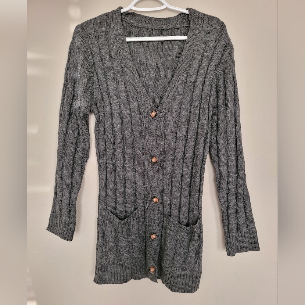 Women's Gray Button Cardigan L